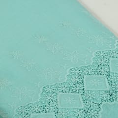 Sea Green Color Cotton Chikan Border Embroidered Fabric