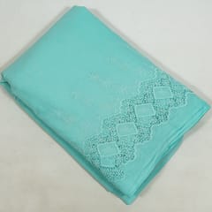 Sea Green Color Cotton Chikan Border Embroidered Fabric