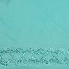 Sea Green Color Cotton Chikan Border Embroidered Fabric