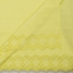 Lime Green Color Cotton Chikan Border Embroidered Fabric