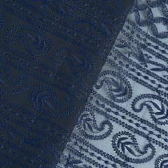 Navy Blue Color Georgette Chikan Embroidered Fabric (1Meter Piece)