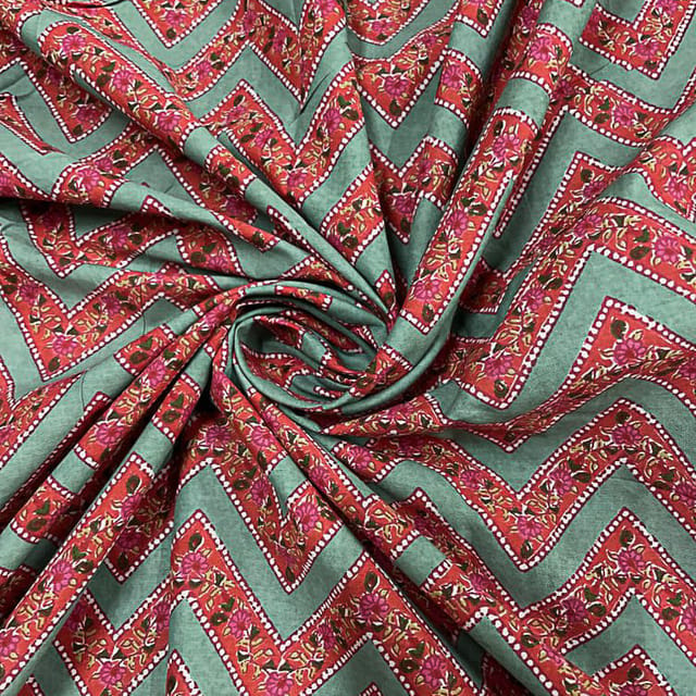 Sea Green Color Cotton Cambric Printed Fabric