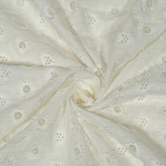 Dyeable Cotton Chikan Embroidered Fabric