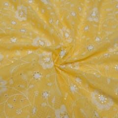 Yellow Color Kota Doria Embroidered Fabric (1.80Meter Piece)