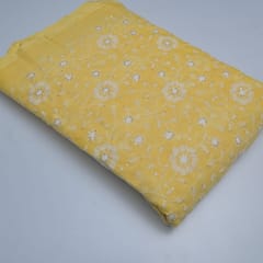 Yellow Color Kota Doria Embroidered Fabric (1.80Meter Piece)