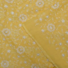 Yellow Color Kota Doria Embroidered Fabric (1.80Meter Piece)