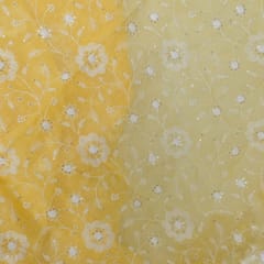 Yellow Color Kota Doria Embroidered Fabric (1.80Meter Piece)