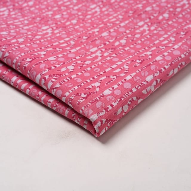 Pink Color Cambric Cotton Printed Fabric