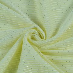 Lemon Color Georgette Thread With Sequins Embroidered Fabric (1.80Meter Piece)