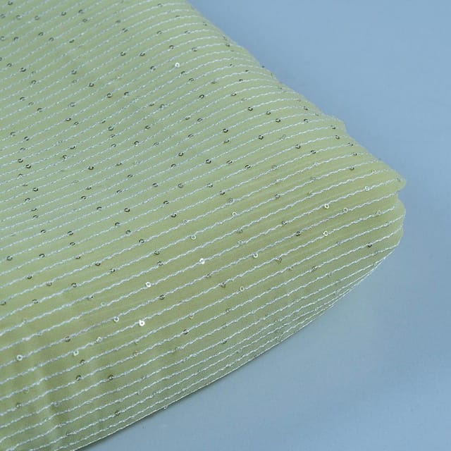 Lemon Color Georgette Thread With Sequins Embroidered Fabric (1.80Meter Piece)