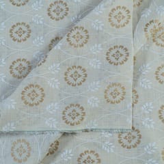 Off White Slub Cotton Khadi n Gold Printed Fabric (1.40Meter Piece)