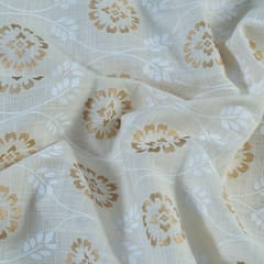 Off White Slub Cotton Khadi n Gold Printed Fabric (1.40Meter Piece)