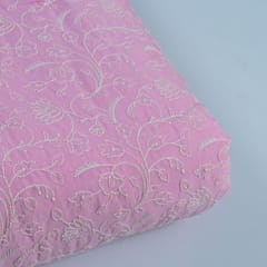 Pink Color Cotton Thread Lakhnavi Embroidered Fabric (1.20Meter Piece)