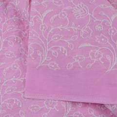 Pink Color Cotton Thread Lakhnavi Embroidered Fabric (1.20Meter Piece)