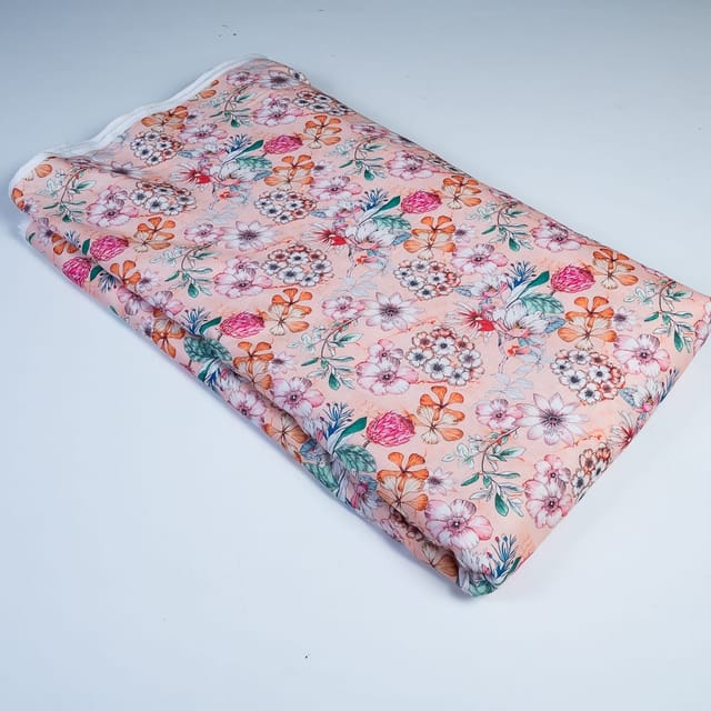 Pink Color Linen Digital Printed Fabric (90 Cm Piece)