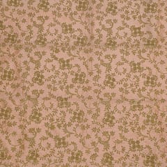 Peach Color Poly Dupion Embroidered Fabric (1 Meter Piece)