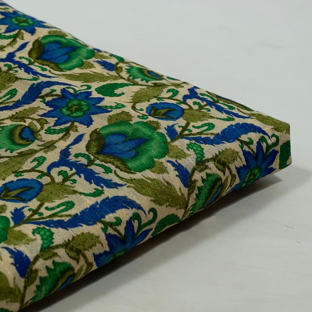 Green Color Poly Dupion Printed Fabric