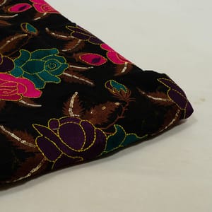 Black Color Velvet Embroidered Fabric