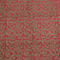 Pink Color Poly Dupion Embroidered Fabric (1.30 Meter Piece)