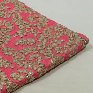 Pink Color Poly Dupion Embroidered Fabric (1.30 Meter Piece)