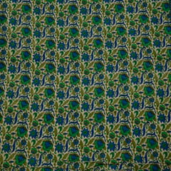 Green Color Poly Dupion Printed Fabric