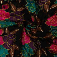 Black Color Georgette Embroidered Fabric