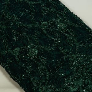 Bottle Green Color Net Embroidered Fabric