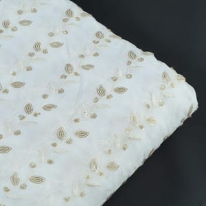 White Dyeable Georgette Thread Embroidered Fabric (1.50 Meter Piece)