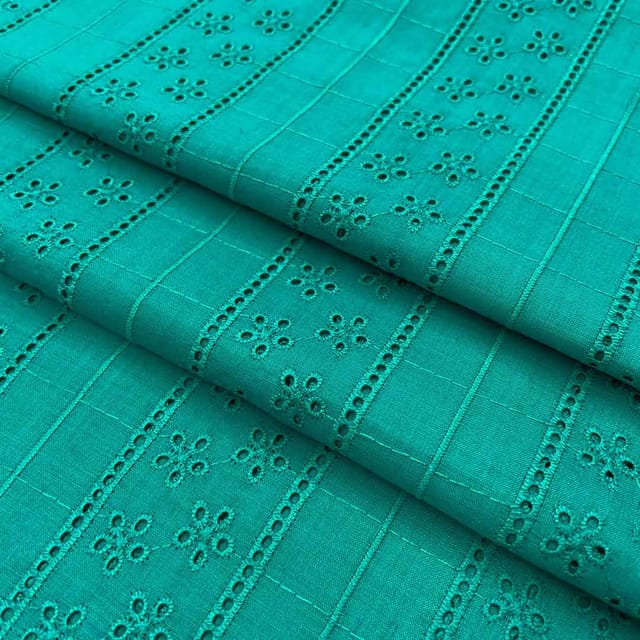 Cyan Shade Embroidered Cotton Heavy Hakoba Fabric