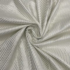 White Silver Stripes Dyeable Semi Brocade Fabric