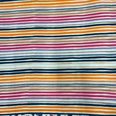 White Multicolor Stripes Cotton Linen Printed Fabric