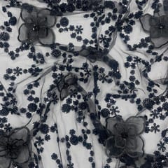 Black Color Floral Embroidered Net Fabric