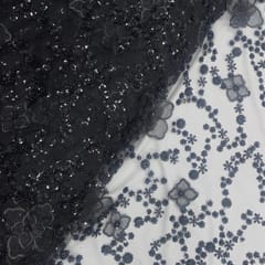 Black Color Floral Embroidered Net Fabric