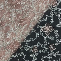 Peach Color Floral Embroidered Net Fabric