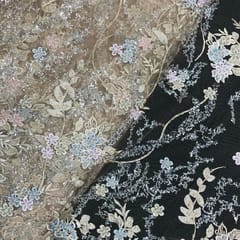 Light Brown Color Floral Embroidered Net Fabric