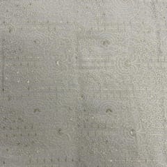 White Dyeable Geometric Georgette Embroidered Fabric