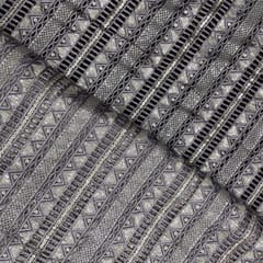 Lilac Color Stripes Embroidered Net Fabric