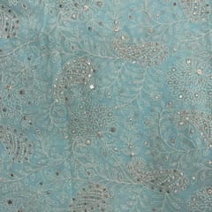 Sky Blue Color Floral Georgette Embroidered Fabric