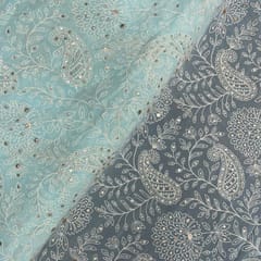 Sky Blue Color Floral Georgette Embroidered Fabric