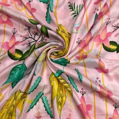 Baby Pink Color Floral Pure Dupion Silk Print Fabric