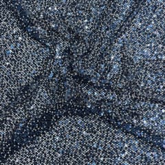 Navy Blue Color Lycra Sequence Fish Net Embroidered Fabric