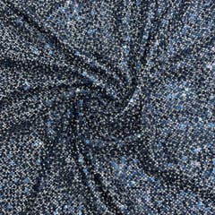 Navy Blue Color Lycra Sequence Fish Net Embroidered Fabric