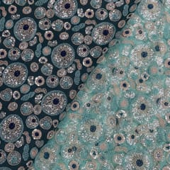 Aqua Blue Color Geometric Cut Dana Embroidered Fabric