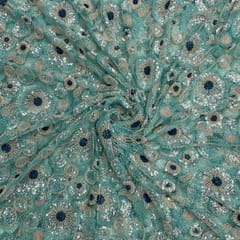 Aqua Blue Color Geometric Cut Dana Embroidered Fabric