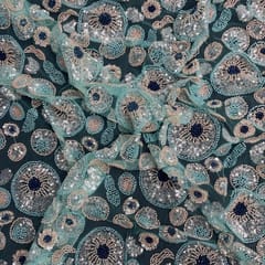 Aqua Blue Color Geometric Cut Dana Embroidered Fabric