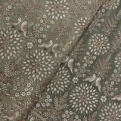 Olive Color Traditional Georgette Embroidered Fabric