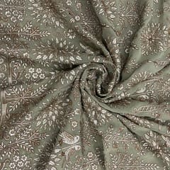 Olive Color Traditional Georgette Embroidered Fabric