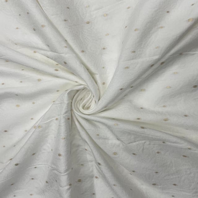 White Dyeable Dots  Dola Silk Self Zari Fabric