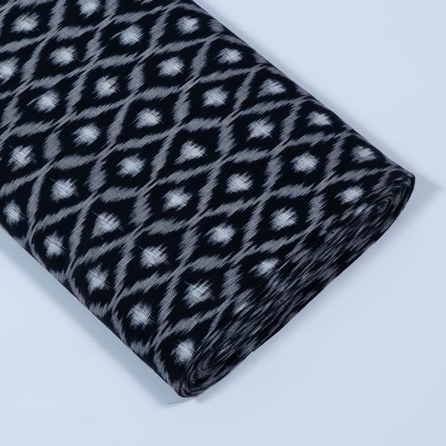 Black Color Cotton Ikat Fabric