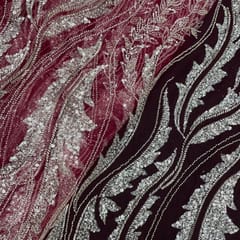 Dark Color Rosewood Floral Cut Dana Embroidered Fabric